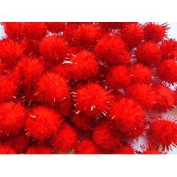 XiXiboutique 100pcs Pom Poms Glitter Poms Sparkle 1 Inch(25mm) Balls Cat Toy for Kittens-Red