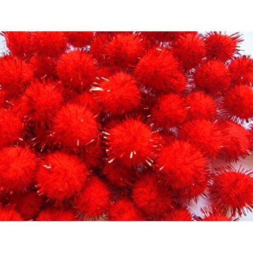 XiXiboutique 100pcs Pom Poms Glitter Poms Sparkle 1 Inch(25mm) Balls Cat Toy for Kittens-Red