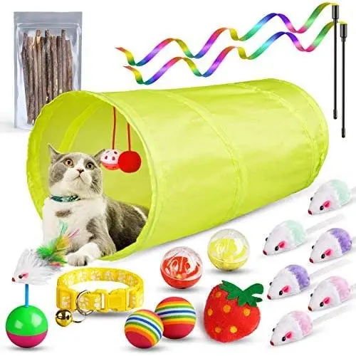 ZooZoo Cat Toy Variety Set 28PCS (Tunnel/Silvervine Matatabi Chew Stick/Mouse Tumbler/Ribbon Wand/Bell Collar/Jingle Ball/Catnip Plush/Foam Ball) Teaser Healthy Pet Stimulate Exercise Interactive Play ZooZoo Cat Toy Variety Set 28PCS (Tunnel/Silvervine Matatabi Chew Stick/Mouse Tumbler/Ribbon Wand/Bell Collar/Jingle Ball/Catnip Plush/Foam Ball) Teaser Healthy Pet Stimulate Exercise Interactive Play
