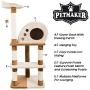 4 Tier Cat Tree- Plush Multi-Level Cat Tower with Sisal Scratching Posts, Perch, Cat Condo and Hanging Toy for Cats and Kittens By PETMAKER (47.5”)