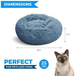 Whiskers & Friends Cat Dog Bed Calming Soft Plush Faux Fur Shag Donut Comfort Cuddler Improve Sleep - Up to 25 Pounds - Gentle Delicate Wash, Air Delicate Dry (Navy-Gray)