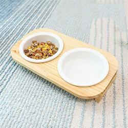 SAsagi Solid Pine Cat Bowl,Dog Cat Food Water Container Premium Double Feeder for Cats Dogs Pets