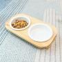 SAsagi Solid Pine Cat Bowl,Dog Cat Food Water Container Premium Double Feeder for Cats Dogs Pets