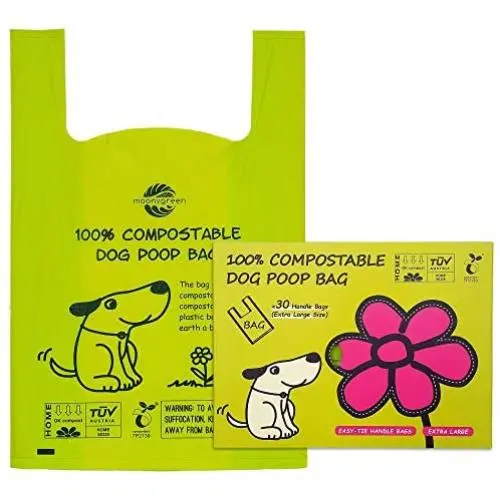 moonygreen Dog Poop Bag with Easy Tie Handles, Home Compostable Pet Waste Bags, Vegetable-Based Eco-Friendly, Unscented, Extra Thick and Long, Leak Proof, Fits for Dogs and Cat Scoops