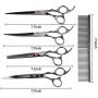 Dog Grooming Scissors Set- Stainless Steel Pet Grooming Kit 7 Inch Thinning Straight Curved Shears with Grooming Comb Perfect for Pet Groomer or Family DIY Use for dog cat and more pets