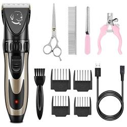 Dog Clippers 11 in 1 Dog Grooming Kit Low Noise Cordless Electric Dog Shavers with Comb Guides and Scissors, Professional Pet Grooming for Small Dogs and Cats, Quiet and Washable Dog Hair Trimmers