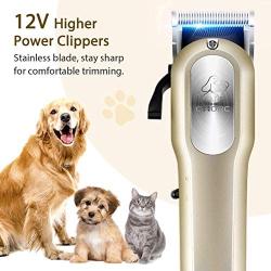 OMORC Dog Clippers with 12V High Power for Thick Coats, Professional Heavy Duty Dog Grooming Kit, Plug-in & Quiet Pet Clippers with 8 Comb Guides, 1 Scissor, 1 Comb, 1 Cleaning Brush