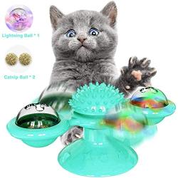 WWYM Windmill Cat Toy, Funny Kitten Windmill Lighting Ball, Massage Scratching Tickle Hair Brush, Clean Tooth Brush - Pet Molar Stick,Blue