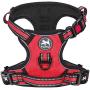 PoyPet No Pull Dog Harness, [Release on Neck] Reflective Adjustable No Choke Pet Vest with Front & Back 2 Leash Attachments, Soft Control Training Handle for Small Medium Large Dogs(Red,L)