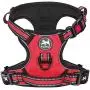 PoyPet No Pull Dog Harness, [Release on Neck] Reflective Adjustable No Choke Pet Vest with Front & Back 2 Leash Attachments, Soft Control Training Handle for Small Medium Large Dogs(Red,L)