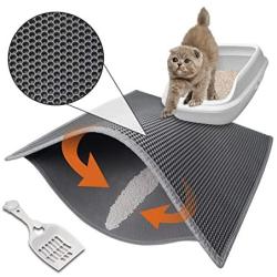 Pieviev Cat Litter Mat Anti-Tracking Litter Mat, Multiple Size Honeycomb Double Layer Waterproof Urine Proof Trapping Mat for Litter Boxes, Large Size Easy Clean Scatter Control (Scoop Included)