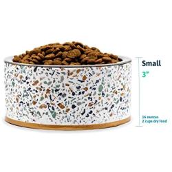 Pet Junkie Terrazzo Elevated Dog Bowl for Food and Water with Stainless Steel Washable Inner Bowl, White