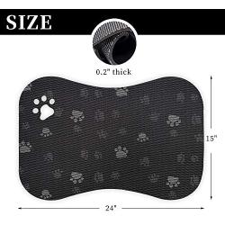 Pet Food Mat for Dogs and Cats Bone Shaped Paw Stripe Design Food Bowl Mat Flexible Waterproof Easy to Clean with Non Slip Backing Black