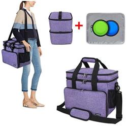Teamoy Double Layer Dog Travel Bag with 2 Silicone Collapsible Bowls, 2 Food Carriers, 1 Water-Resistant Placemat, Pet Supplies Weekend Tote Organizer