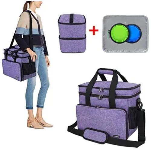 Teamoy Double Layer Dog Travel Bag with 2 Silicone Collapsible Bowls, 2 Food Carriers, 1 Water-Resistant Placemat, Pet Supplies Weekend Tote Organizer Teamoy Double Layer Dog Travel Bag with 2 Silicone Collapsible Bowls, 2 Food Carriers, 1 Water-Resistant Placemat, Pet Supplies Weekend Tote Organizer
