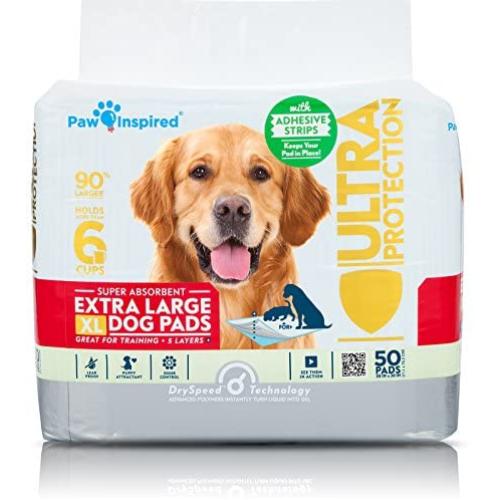 Paw Inspired Extra Large Puppy Pads in bulk | XL Dog Pads | Dog Pee Pads | Puppy Training Pads, Potty Pads (Adhesive Strips, 50 Count)