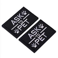 2 Pack Ask to Pet Dog Patches, Tags for Hook and Loop Patches Vests and Harnesses for Dogs, Black