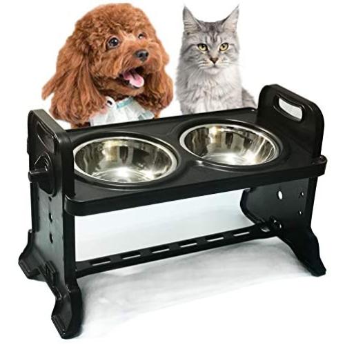 Height-Adjustable Cat Bowl,Raised Cat Food Bowls Anti Vomiting,Tilted Elevated Cat Bowl,Stainless Steel Pet Food Bowl for Flat-Faced Cats,Small Dogs,Protect Pets Spine,Dishwasher Safe (Black)