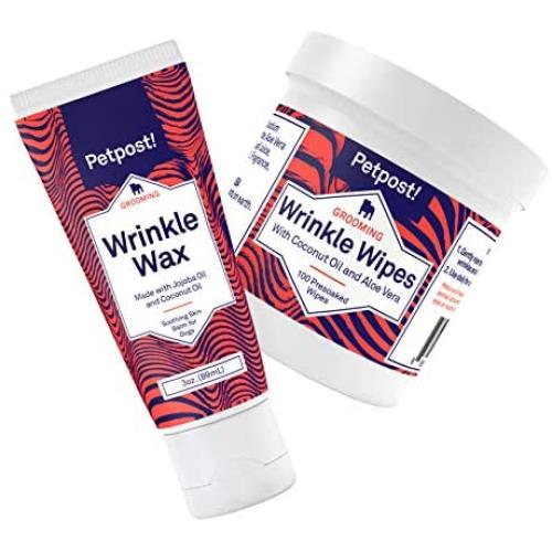 Petpost | Bulldog Wrinkle Care Kit - Natural Wrinkle Wax and Wipes Protect Dog Wrinkles and Folds - Avocado, Jojoba Paste, and Coconut Oil Formulas