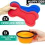 CramuAli Dog Lick Pads - 2 Large Dog Washing Distraction Device, Peanut Butter Lick Mat, Dispensing Treater Mat with Super Suction for Pet Bathing, Grooming, Dog Training + 1 Collapsible Bowl