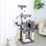 Xinyu 53 Inches Cat Tree Cat Condo with an Extra-Large Scratching Pad, Basket(Supported by Two Posts) Grey
