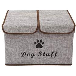 Geyecete Large Storage Boxes - Large Linen Fabric Foldable Storage Cubes Bin Box Containers with Lid and Handles for Dog Apparel & Accessories, Dog Coats, Dog Toys, Dog Clothing