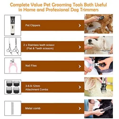 Bojafa Dog Grooming Clippers Kit Cordless Professional Low Noise Quiet