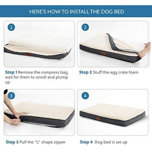 Bedsure Large Dog Bed for Small, Medium, Large Dogs/Cats Up to 75 lbs - Orthopedic Egg-Crate Foam with Removable Washable Cover - Water-Resistant Pet Mat for Crate, Grey