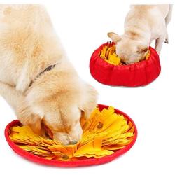 Pet Snuffle Feeding Mat for Dogs, Interactive Durable Washable Game Mats/Pads, Indoor Outdoor Nose Work Pets Toys Encourages Natural Foraging Skills (Red+Yellow)