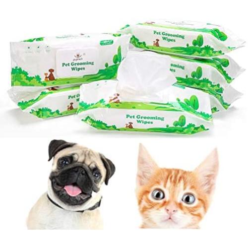 PUPTECK Pet Grooming Wipes for Dogs & Cats - 8.3''x8'' Hypoallergenic Cleaning Wipes for Ears/Eyes/Face/Butt/Paw/Body, Fragrance-Free, Earth-Friendly, 80 Counts per Pack, Multi Packs