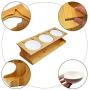 Petsoigné Cat Bowls Pet Dining Table with Raised Slope Wooden Stand Elevated Pet Bowls with Oblique Stand for More Comfortable Eating for Cats, Dogs, Kitten and Puppy (Treble Bowl, Ceramics)