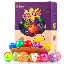 Chiwava 48 Pack Plastic Noisy Cat Toy Balls with Bell Kitten Chase Toy 8 Types Assorted Color Size