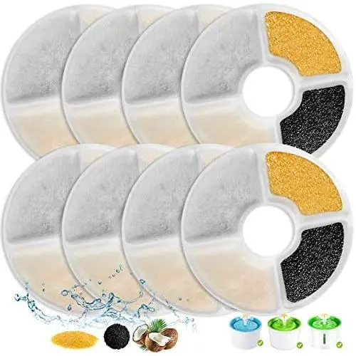 F FURNIMAT 8PC-5inch Replacement Filters for Cat Water Fountain, Carbon Filters for Automatic Flower Water Dispenser-Pack of 8