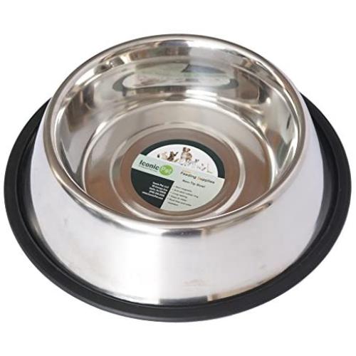 Iconic Pet 12 Cup Stainless Steel Non-Skid Pet Bowl for Dog Or Cat, 96 oz