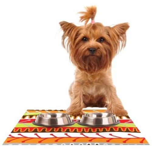 KESS InHouse Jacqueline Milton Salsa-Orange Yellow Red Feeding Mat for Pet Bowl, 24 by 15-Inch