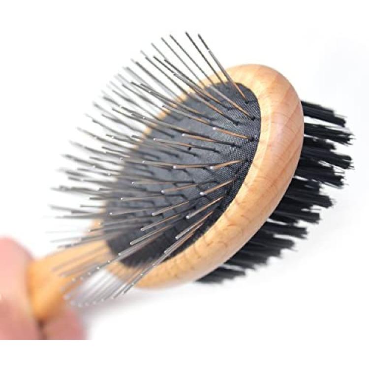 Soft Bristle Dog Brush for Short Haired Cats or Dogs - Firm Bristles to Remove Dust, Dirt, and Loose Fur - Hook and Rubber Handle