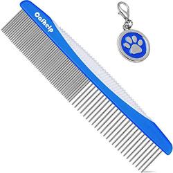 Cafhelp Dog Comb, Cat Comb with Rounded and Smooth Ends Stainless Steel Teeth and Non-Slip Grip Handle, Professional Dog Grooming Tools for Removes Tangles and Knots, Pet Comb for Dogs