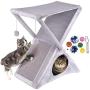 Ruff n Ruffus Foldable Cat Tower Tree + Free Bonus Handheld Chase Toy + 6 Cat Toys | Plush Folding House with Hammock | Condo | Scratching Pad | & Play Balls | for Kittens | Medium & Large Cats