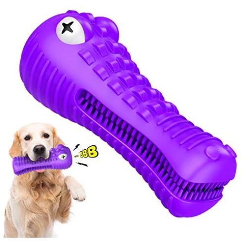 Dog Chew Toys, CHOOBY Squeaky Dog Toys for Aggressive Chewers, Indestructible Natural Rubber Dog Toothbrush Toys with 2 Cleaning Brush, Interactive Tough Durable Chew Toys for Medium Large Breed Dogs