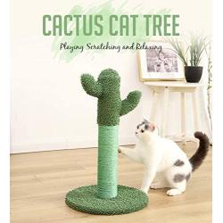 Moonshuttle Green Cactus Cat Scratching Post with Red Ball for Cat, Kitten, Sisal Scratching Pole cat Scratcher Cactus Furniture Decor