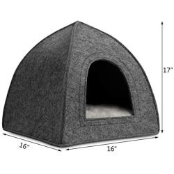 Hollypet Felt Pet Bed, Cat Tent Cave for Kittens and Small Dogs, 16 x 16 x 17 inches Triangle Feline House Hut with Washable Cushion for Indoor Outdoor