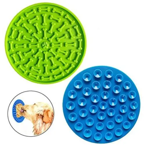 Vamotto 2 Pack Dog Lick Pad with Suctions for Shower, Dog Slow Feeder Mat, Silicone Dog Slow Feeder Bowl to Wall for Pet Bathing, Grooming, and Dog Training