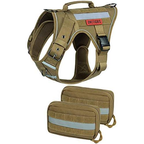 OneTigris Tactical Dog Harness with Backpack Pouch, Reflective K9 Harness, Military Dog Harness for Medium Large Dogs(Coyote Brown,M)
