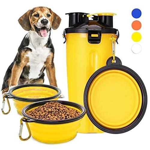 NINEMAX 2-in-1 Dog Water Bottle with Collapsible Dog Bowls,Portable Dog Food Container and Water Dispenser for Traveling,Walking,Hiking
