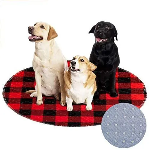 KOOLTAIL Washable Pee Pads for Dogs 2 Pack - Non-Slip Round Plaid Puppy Potty Pad for Dog Playpen, Reusable Whelping Training Pads