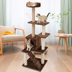 67i Multi-Level Cat Tree Cat Tower with Scratching Posts Cat Condo Cat House 55 inches Activity Tower for Cats Kittens Activity Tower Pet Play House Furniture Indoor Activity Relaxing