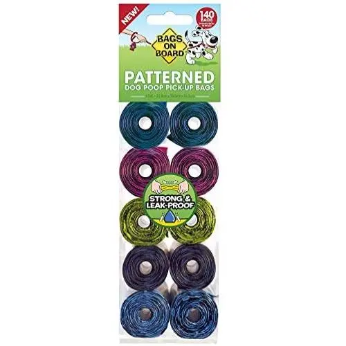 Bags on Board Strong, Leak Proof Dog Poop Pick-up Bags - Patterned, 140 Counts