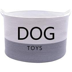 Morezi Cotton Rope Round Dog Toy Basket with Handle, Large Dog bin - Perfect for organizing pet Toys, Blankets, leashes