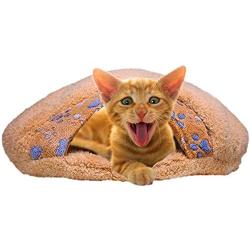 QUMY Cat Sleeping Bag Warm Soft Puppy Cat Bed Cave Igloo Nest Brown (21.5 18.8 5.1 )