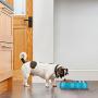 Flexzion Pet Feeder Feeding Drinking Stand Tray Station with Stable Plastic Dual Double Diner Stainless Steel Bowls Removable Dishes Food Water Holder for Dog Cat Puppies (Blue)